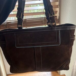 Coach Dark Brown Suede Shoulder Bag